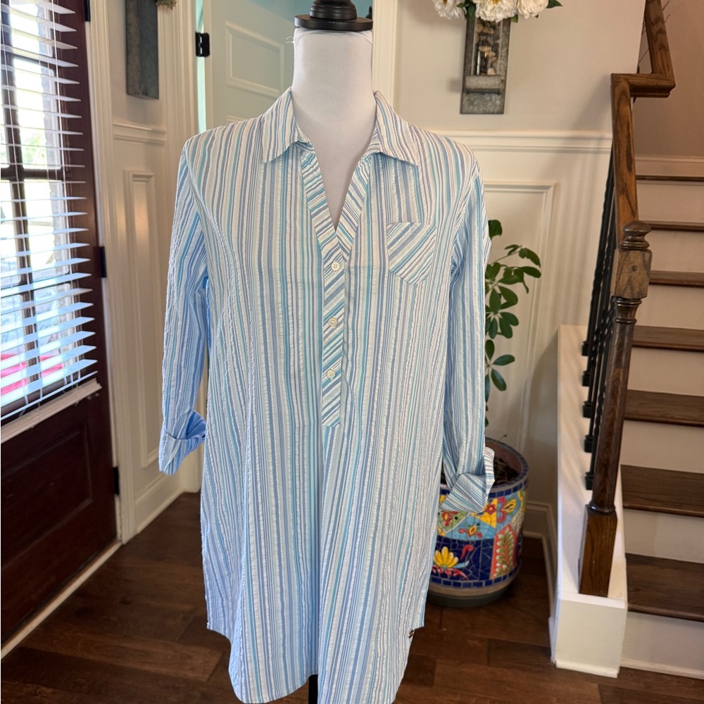 Southern Tide NWT Seersucker Blue and White Striped Tunic Shirt,Dress or Coverup